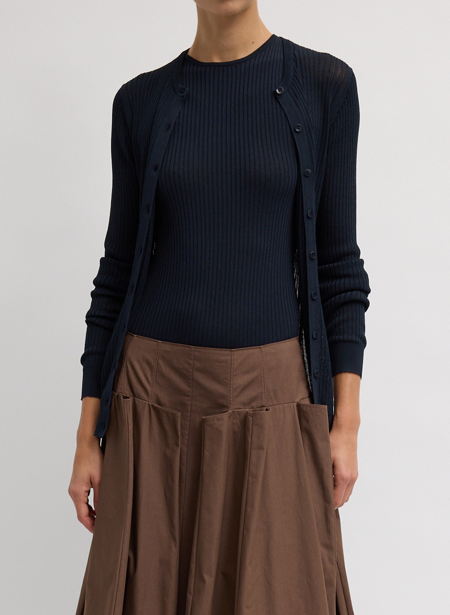 Tibi Ribbed Sweater Slim Cardigan
