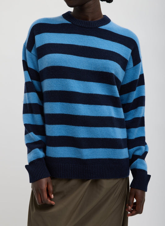 Tibi Striped Cashmere Crewneck Easy Pullover