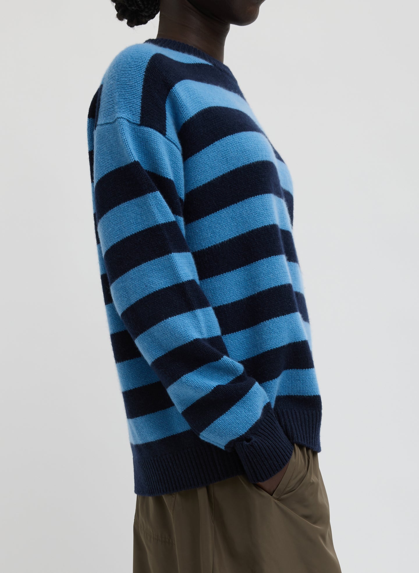 Tibi Striped Cashmere Crewneck Easy Pullover