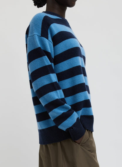 Tibi Striped Cashmere Crewneck Easy Pullover