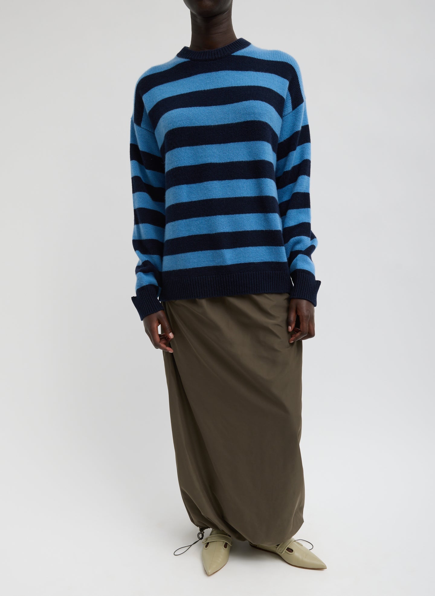 Tibi Striped Cashmere Crewneck Easy Pullover