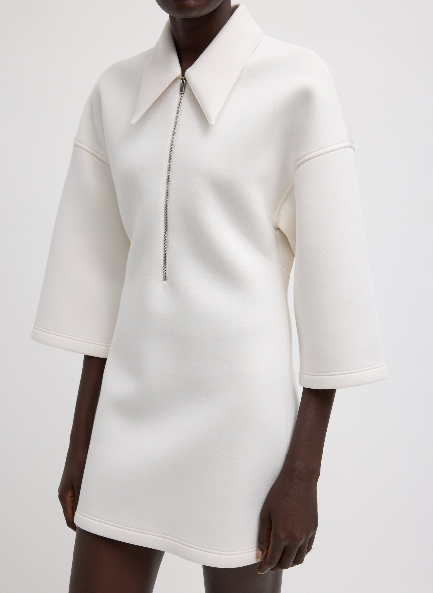 Tibi Bonded Viscose Zip Front Short Sleeve Slim Tunic