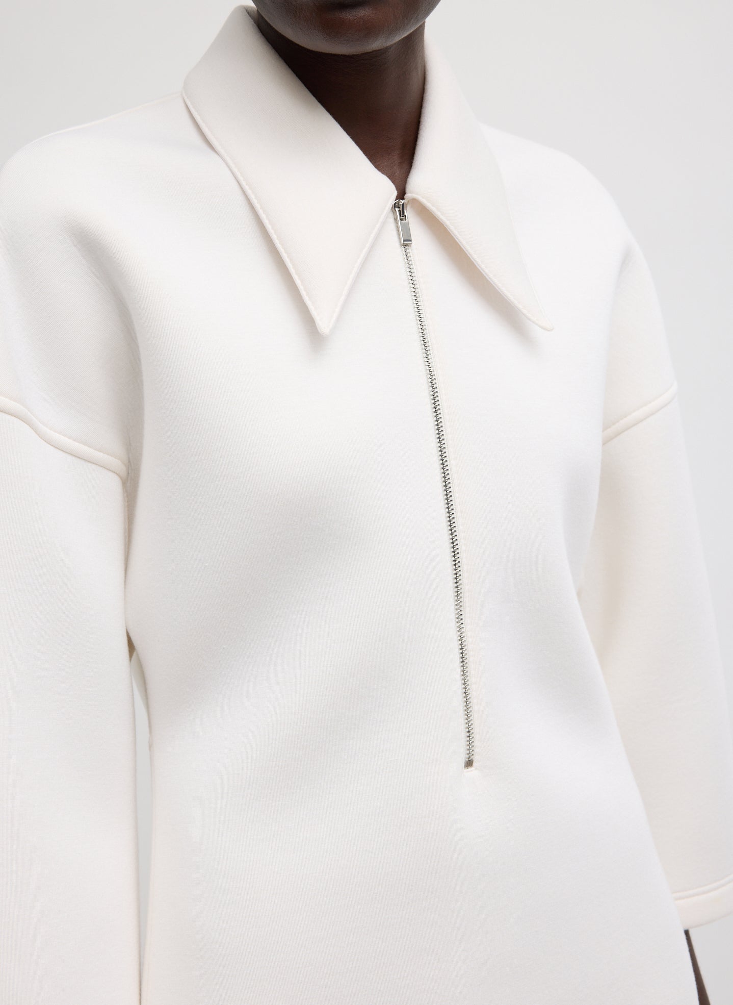 Tibi Bonded Viscose Zip Front Short Sleeve Slim Tunic