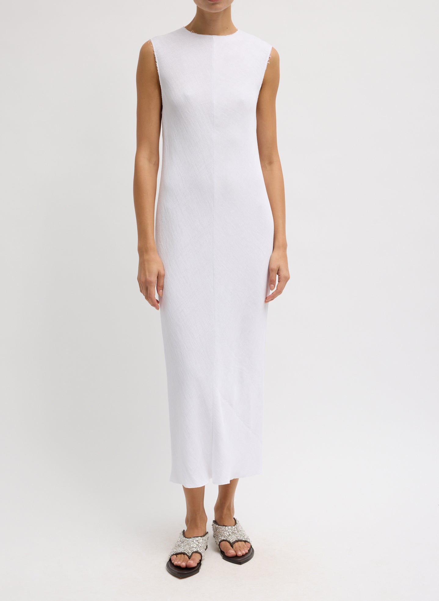 Tibi Viscose Plisse Sleeveless Bias Dress