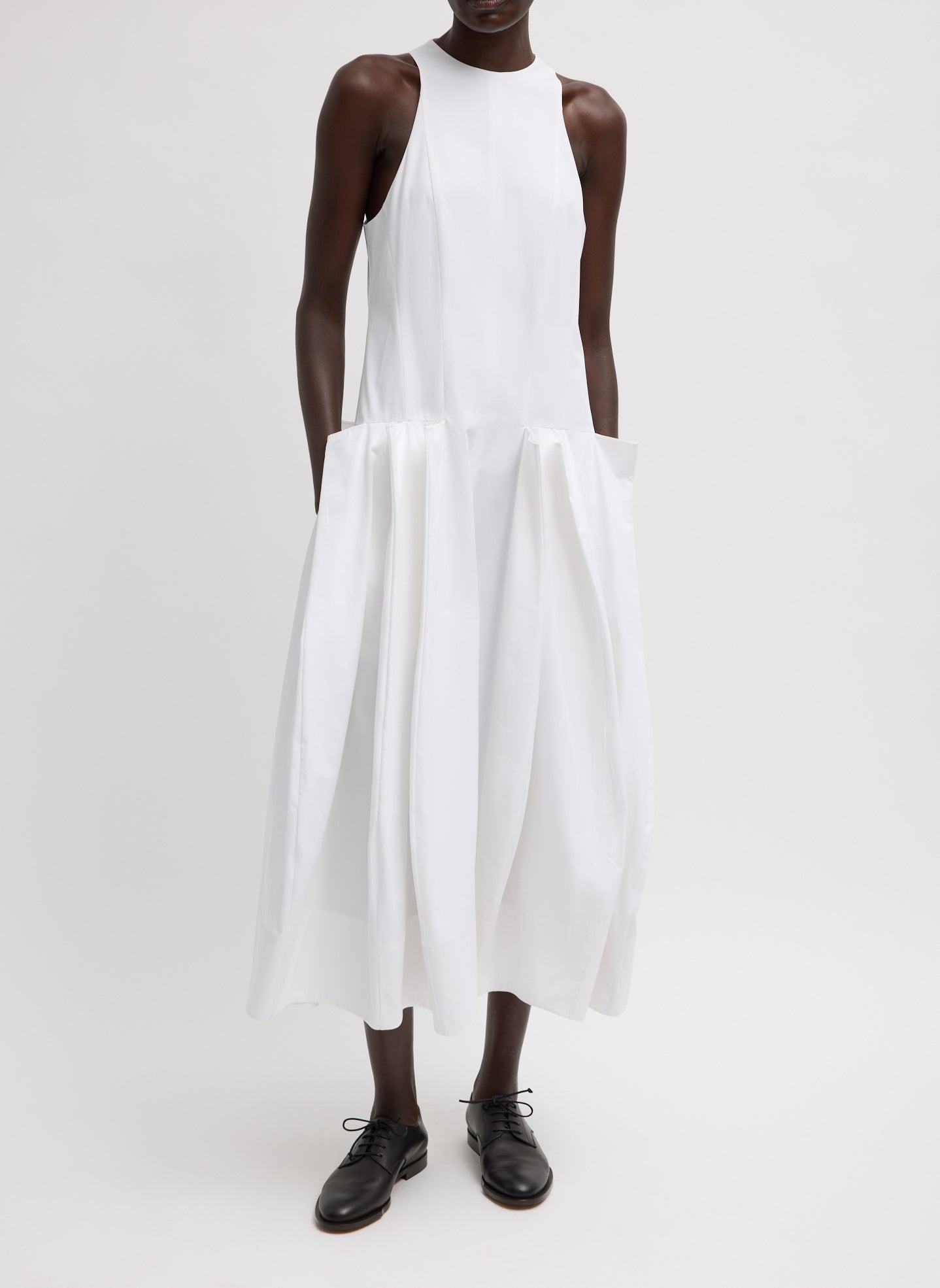 Tibi Compact Eco Poplin Pinched Pleat Dress
