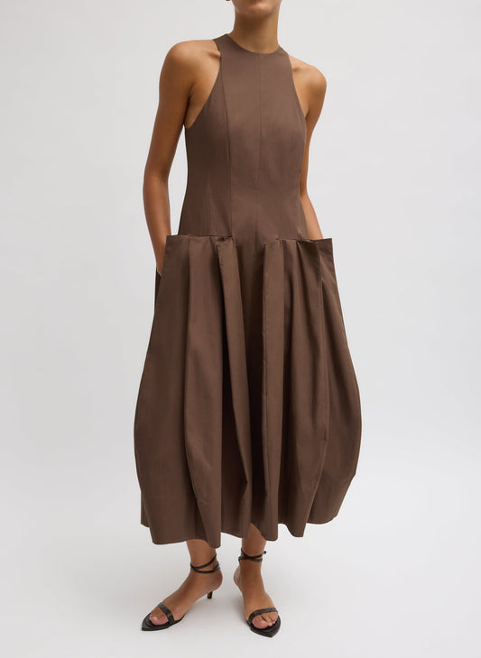 Tibi Compact Eco Poplin Pinched Pleat Dress