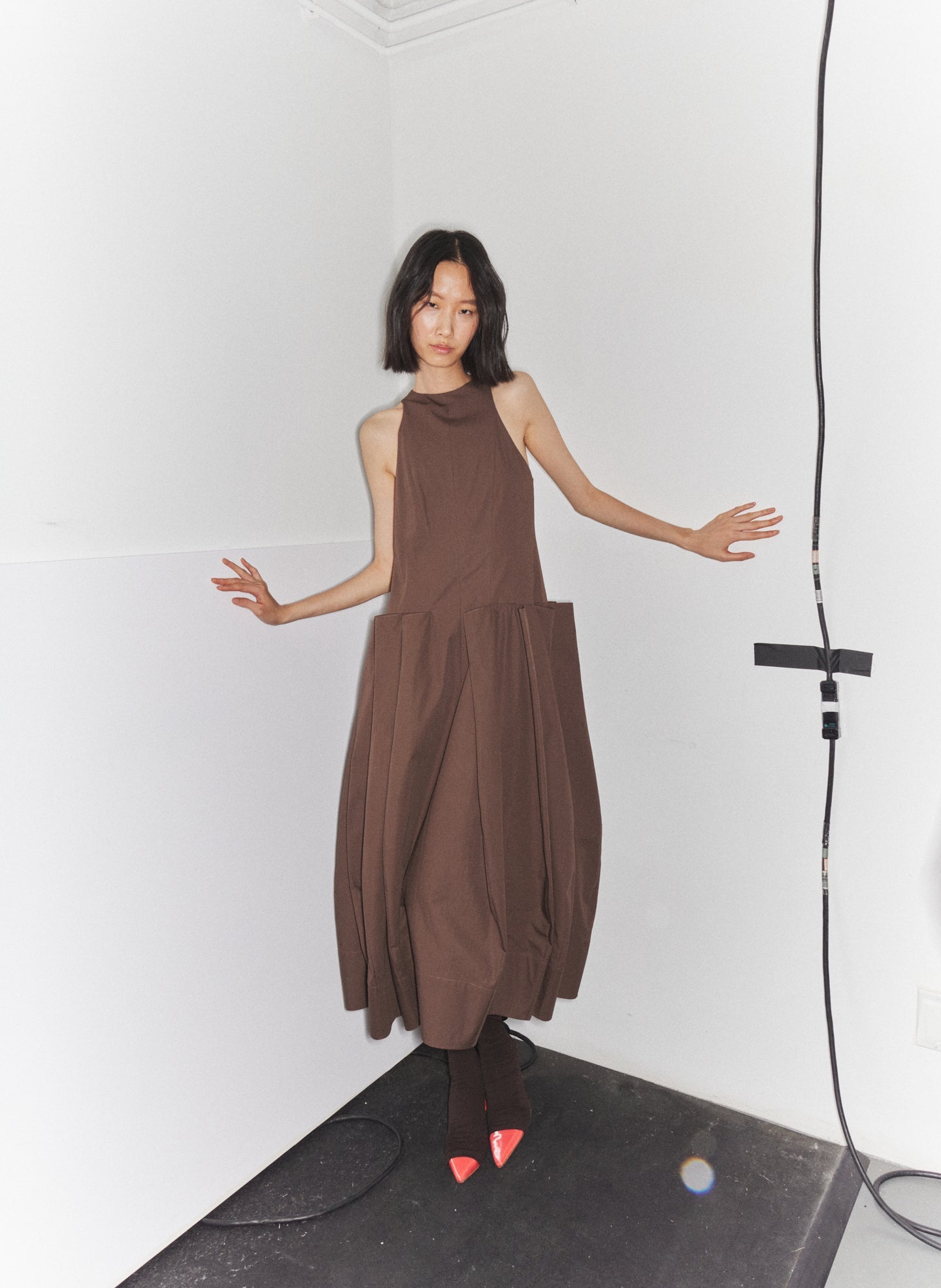 Tibi Compact Eco Poplin Pinched Pleat Dress