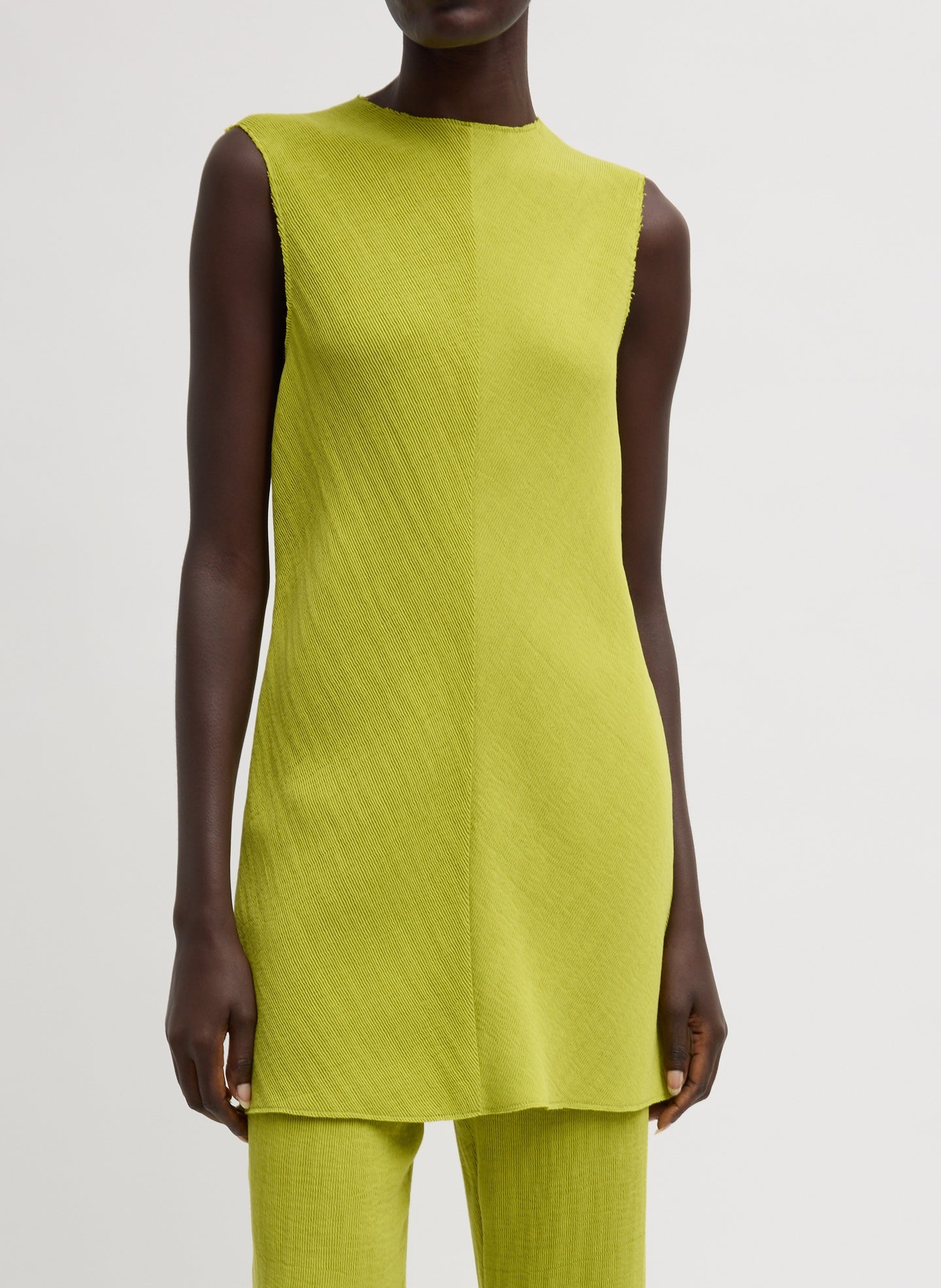 Tibi Viscose Plisse Sleeveless Bias Short Tunic Dress