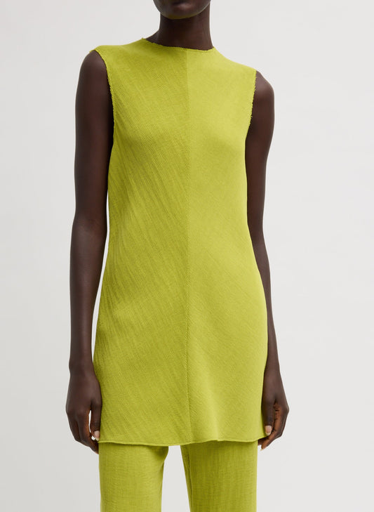 Tibi Viscose Plisse Sleeveless Bias Short Tunic Dress