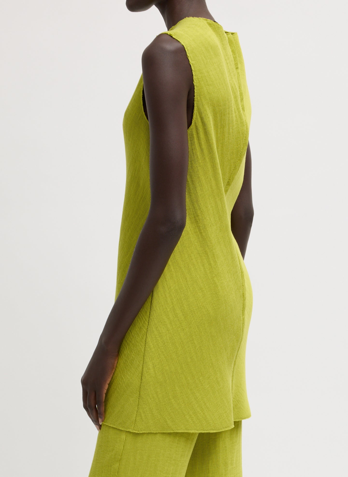 Tibi Viscose Plisse Sleeveless Bias Short Tunic Dress