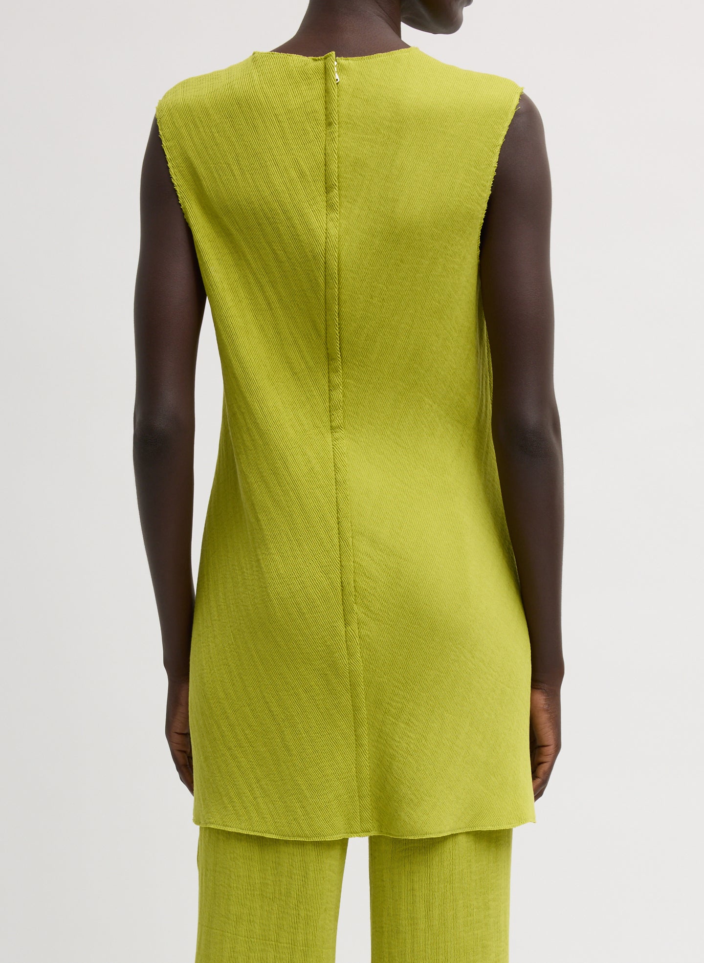 Tibi Viscose Plisse Sleeveless Bias Short Tunic Dress