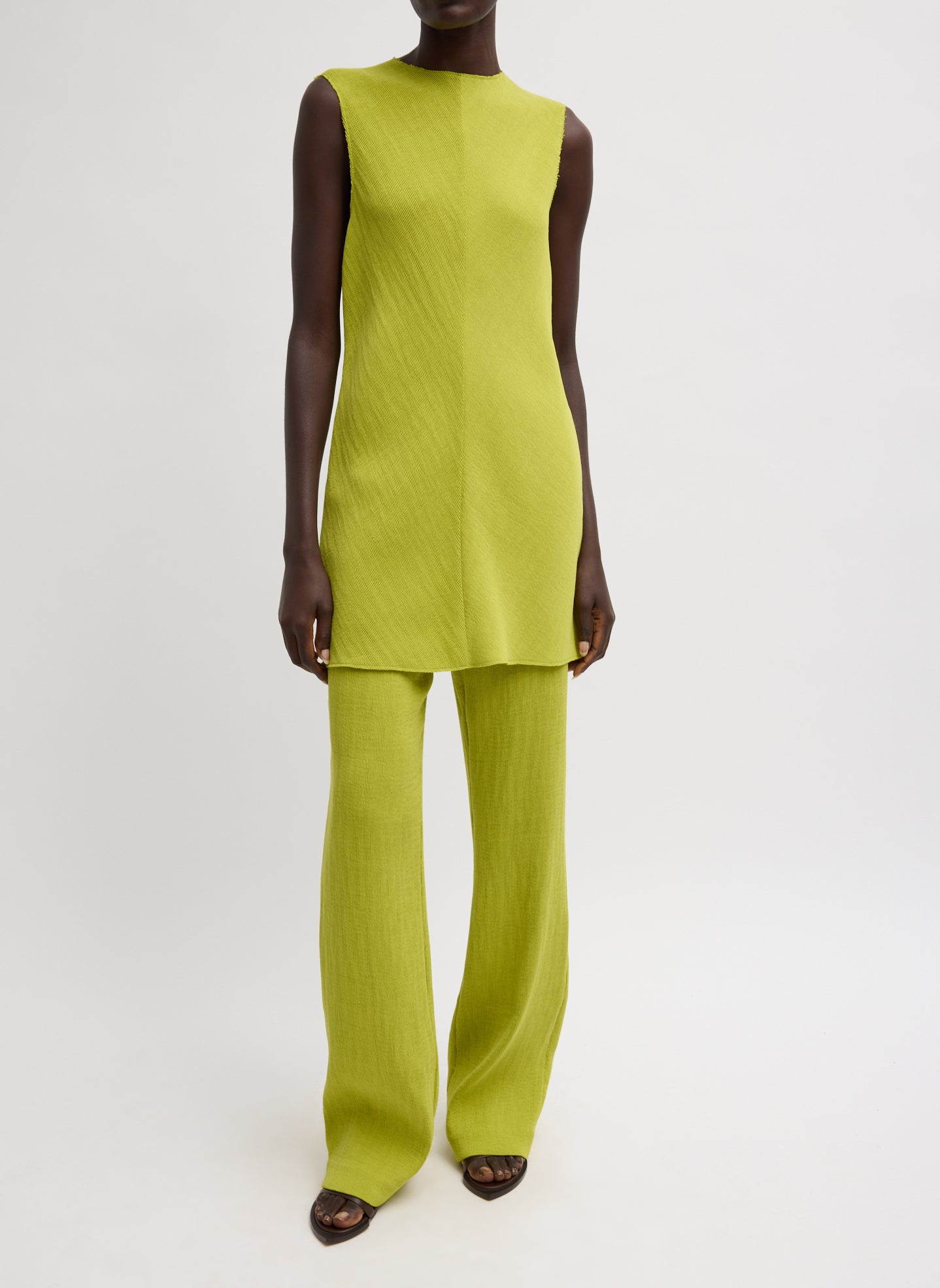 Tibi Viscose Plisse Sleeveless Bias Short Tunic Dress