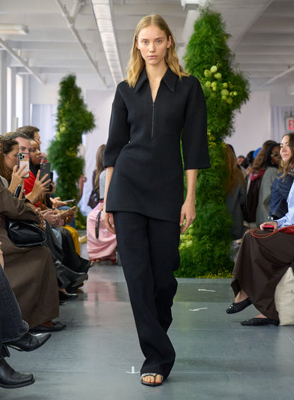 Tibi Bonded Viscose Zip Front Short Sleeve Slim Tunic