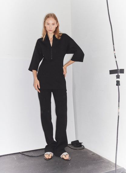 Tibi Bonded Viscose Zip Front Short Sleeve Slim Tunic