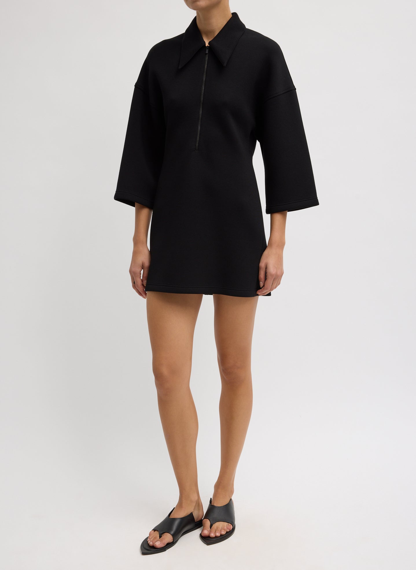 Tibi Bonded Viscose Zip Front Short Sleeve Slim Tunic