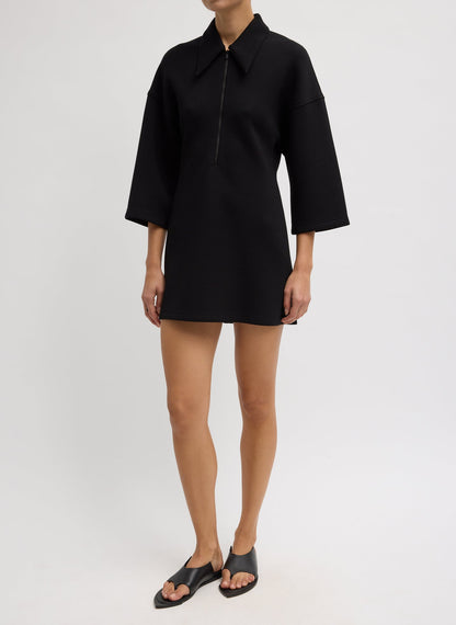 Tibi Bonded Viscose Zip Front Short Sleeve Slim Tunic