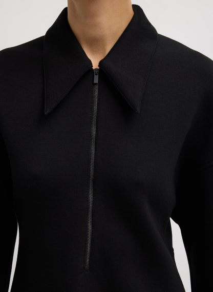 Tibi Bonded Viscose Zip Front Short Sleeve Slim Tunic