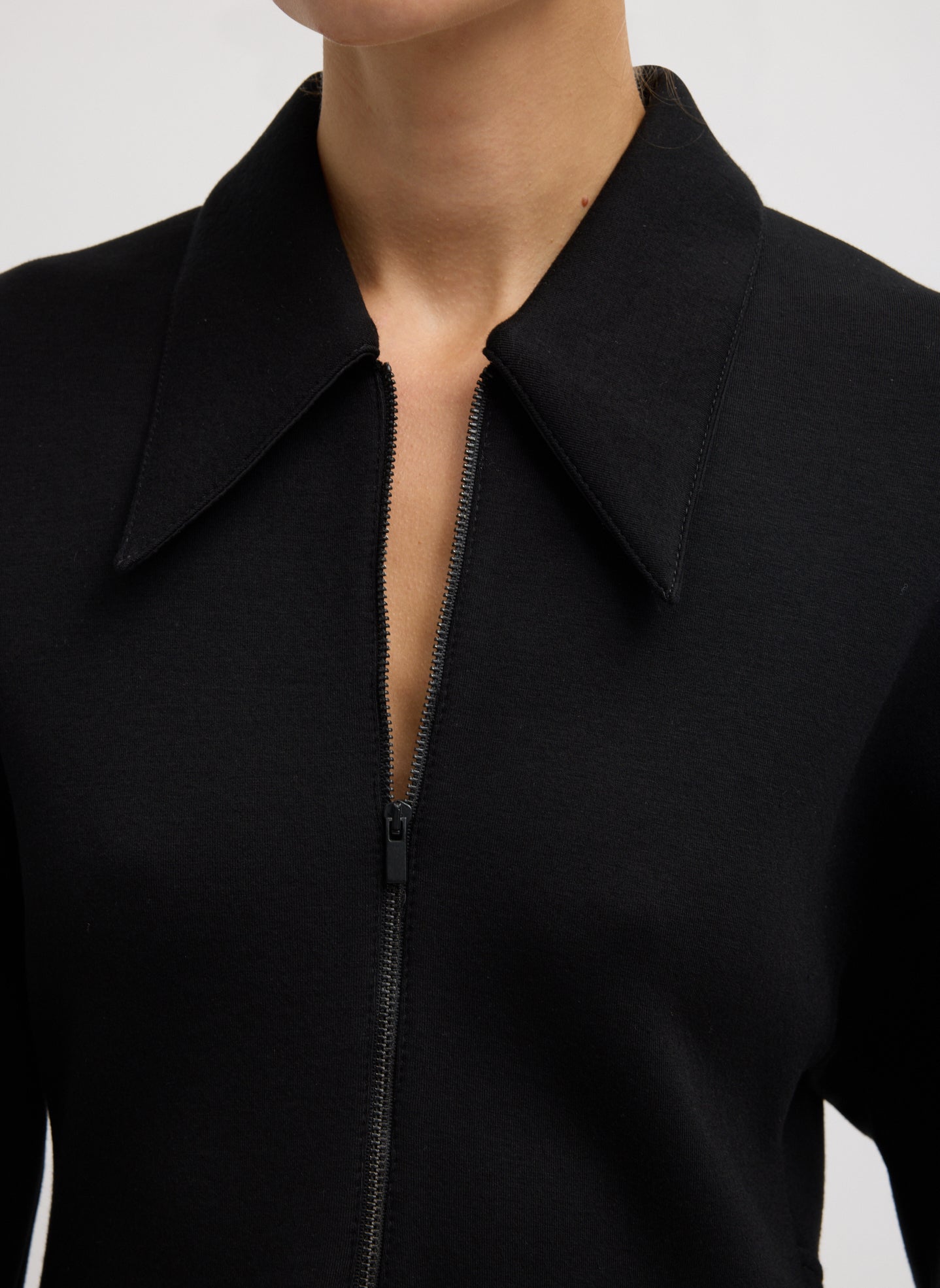Tibi Bonded Viscose Zip Front Short Sleeve Slim Tunic