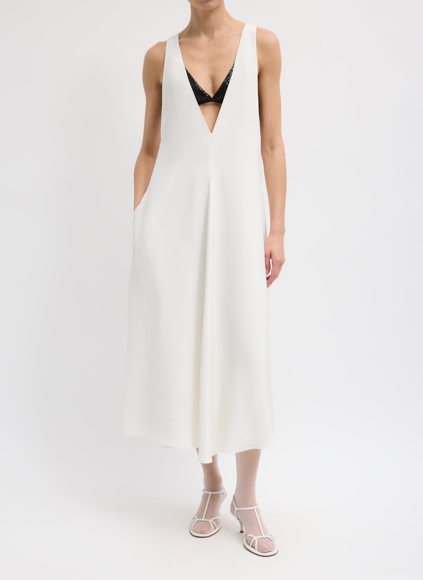 Tibi 4-Ply Silk V-Neck Dress With Bra
