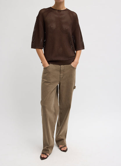 Tibi Crochet Netting Oversized Easy T-Shirt
