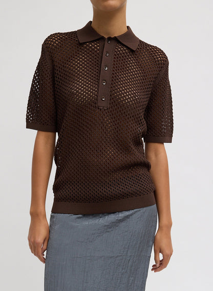 Tibi Crochet Netting Slim Polo