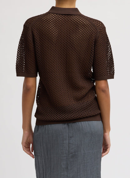 Tibi Crochet Netting Slim Polo