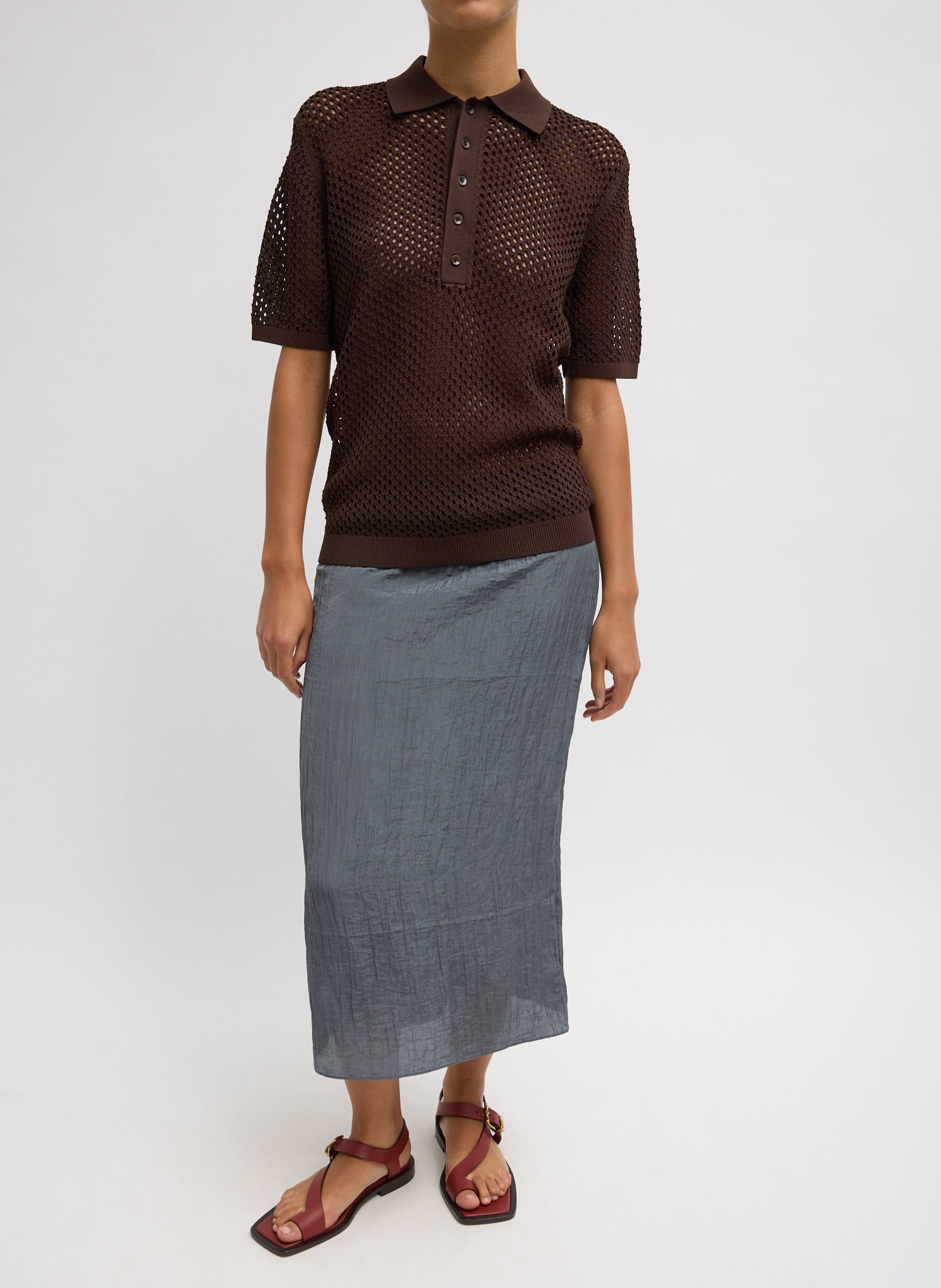 Tibi Crochet Netting Slim Polo