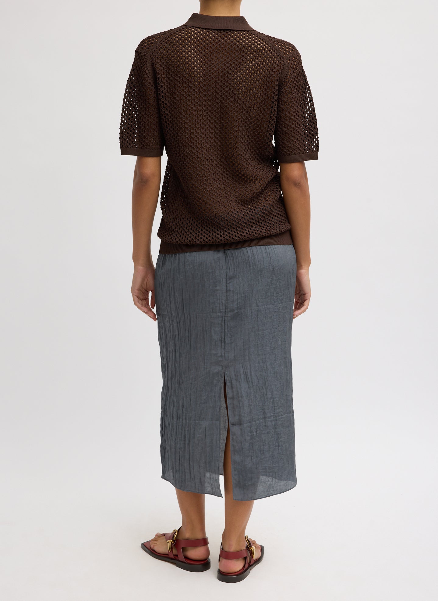 Tibi Crochet Netting Slim Polo