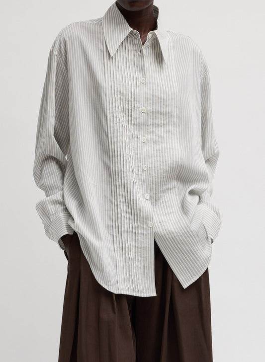 Tibi Ultra Light Silk Tencel Striped Pintucked Shirt
