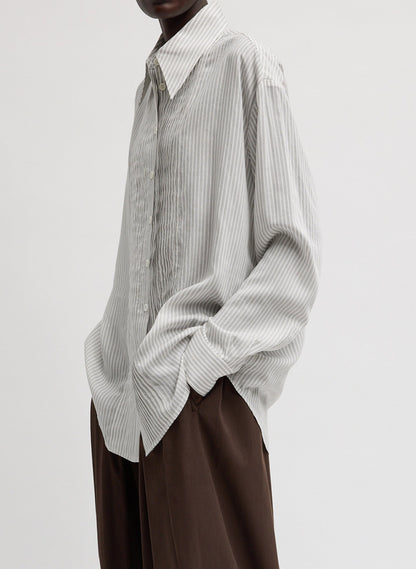 Tibi Ultra Light Silk Tencel Striped Pintucked Shirt