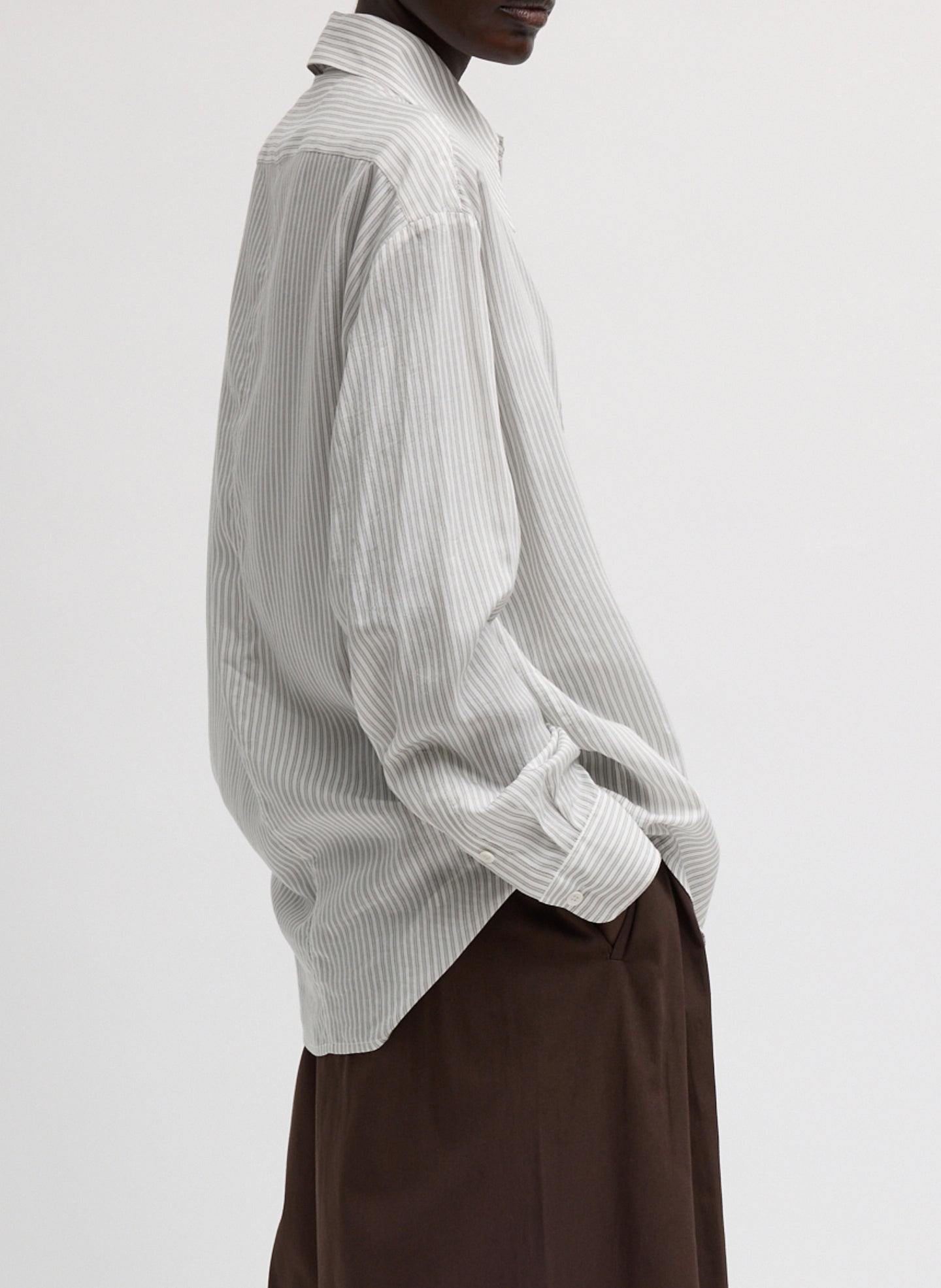 Tibi Ultra Light Silk Tencel Striped Pintucked Shirt