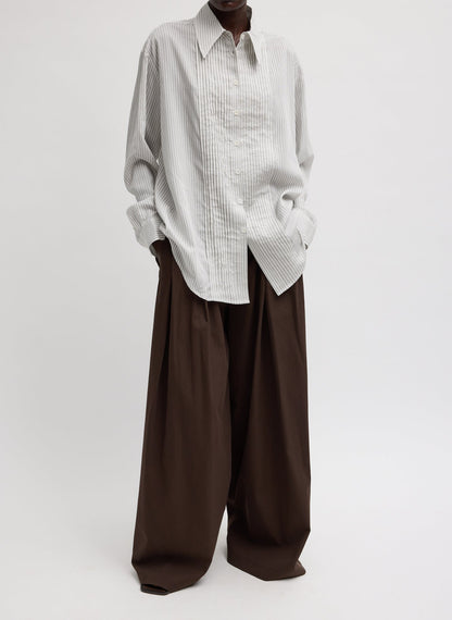 Tibi Ultra Light Silk Tencel Striped Pintucked Shirt