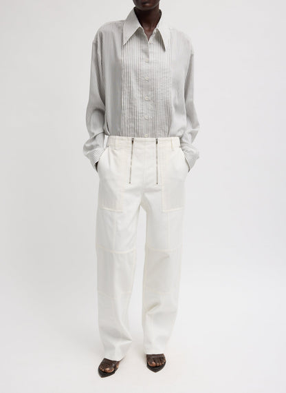 Tibi Ultra Light Silk Tencel Striped Pintucked Shirt