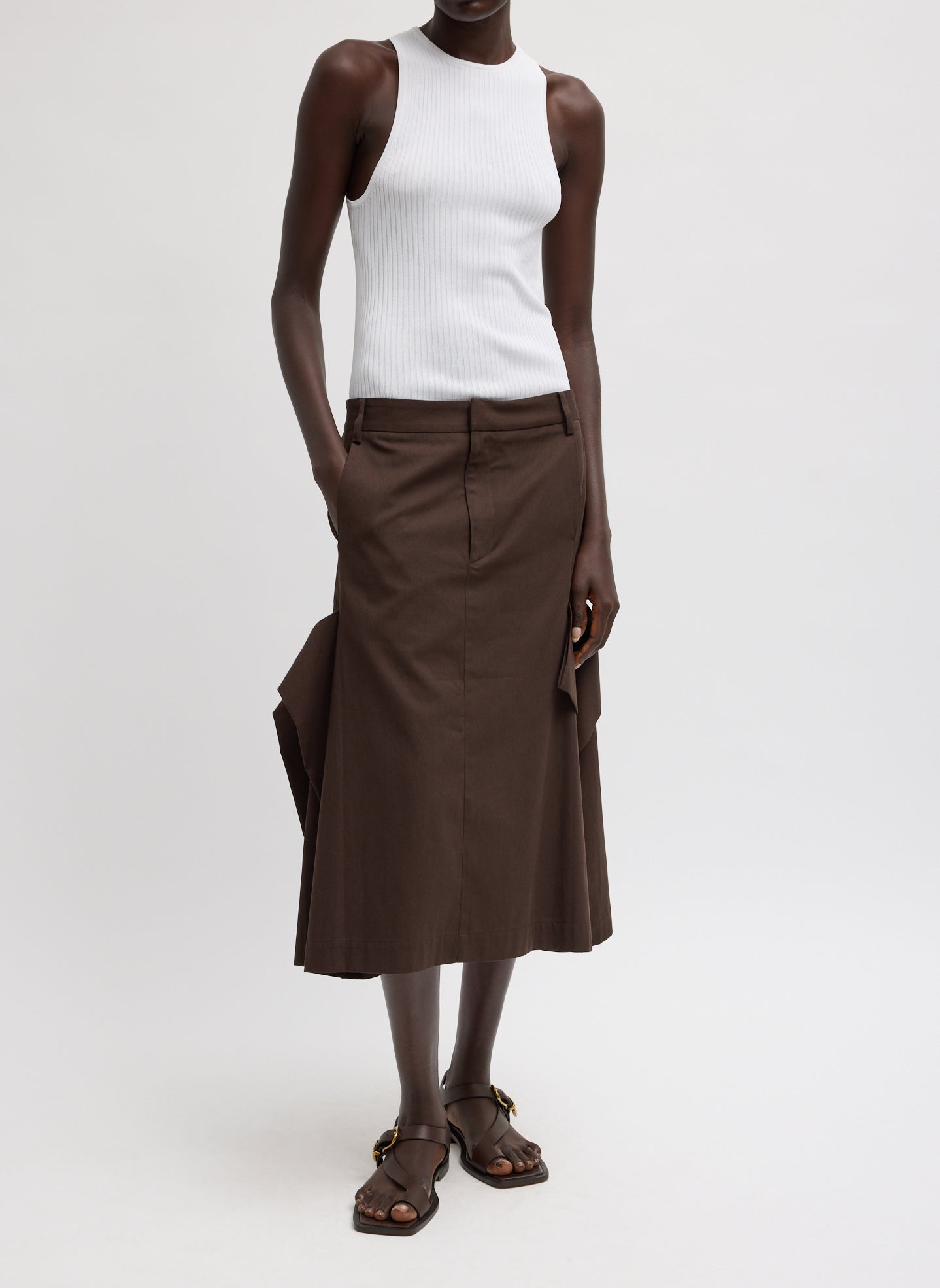 Tibi Luxe Spring Twill Tucked Pleat Skirt