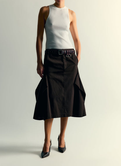 Tibi Luxe Spring Twill Tucked Pleat Skirt