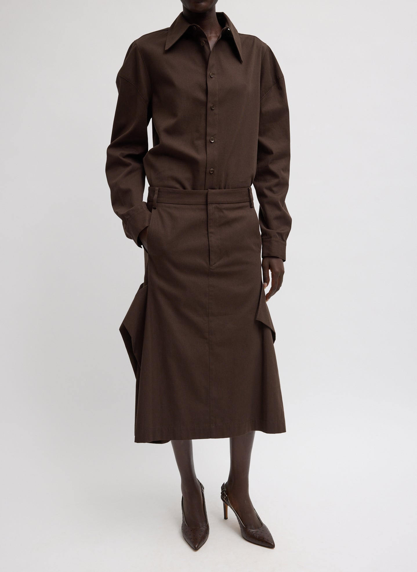 Tibi Luxe Spring Twill Tucked Pleat Skirt