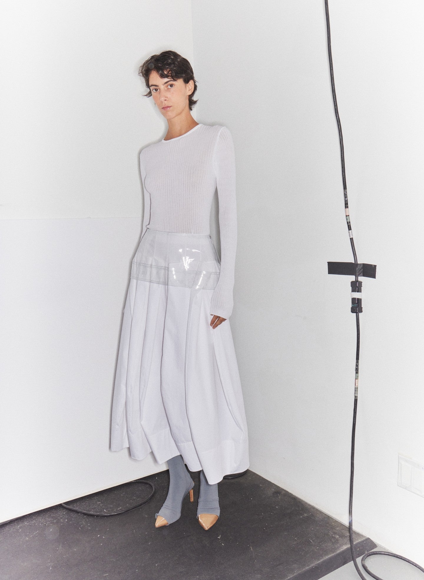 Tibi Compact Eco Poplin Pinched Pleat Full Skirt