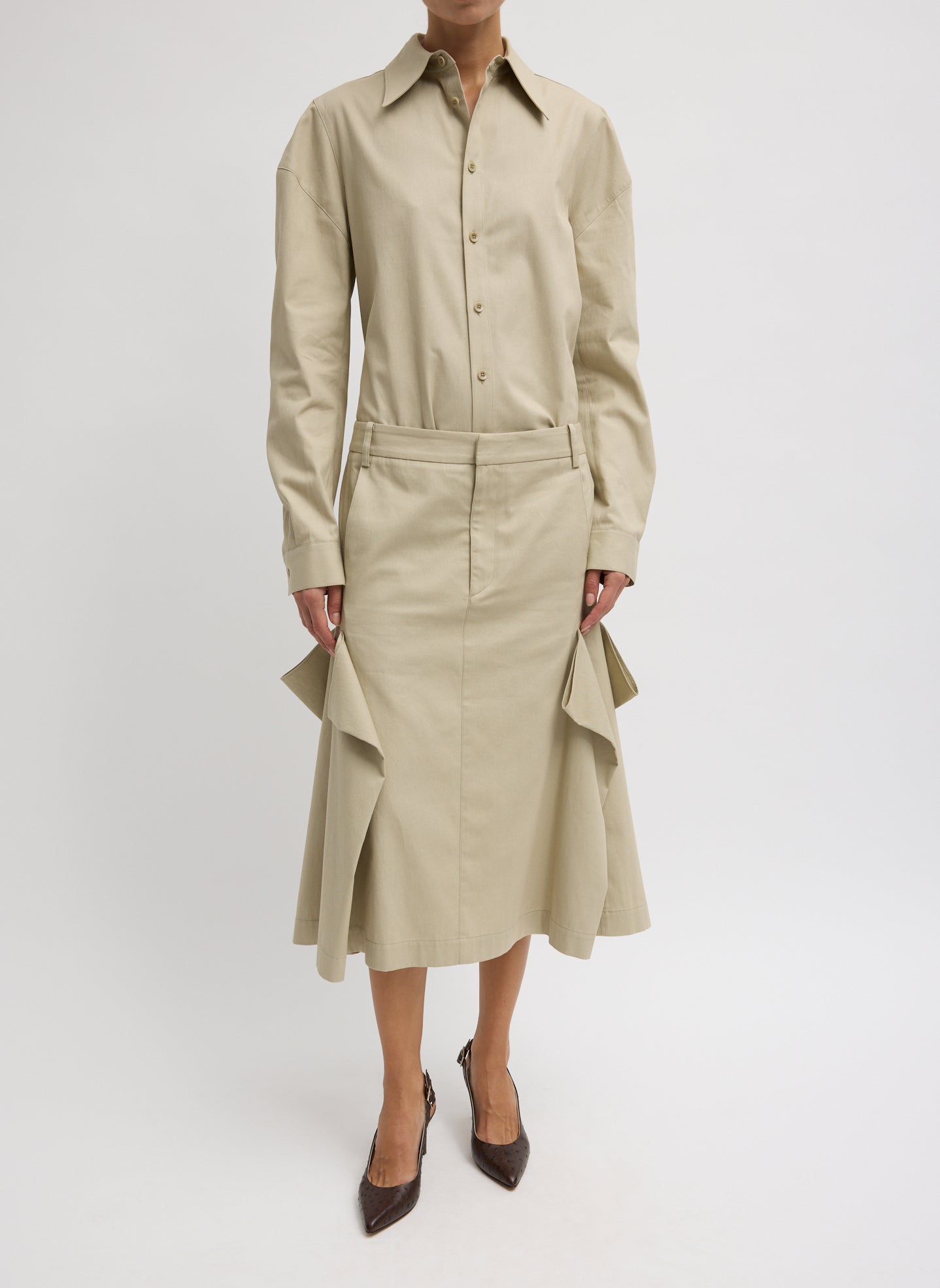 Tibi Luxe Spring Twill Tucked Pleat Skirt