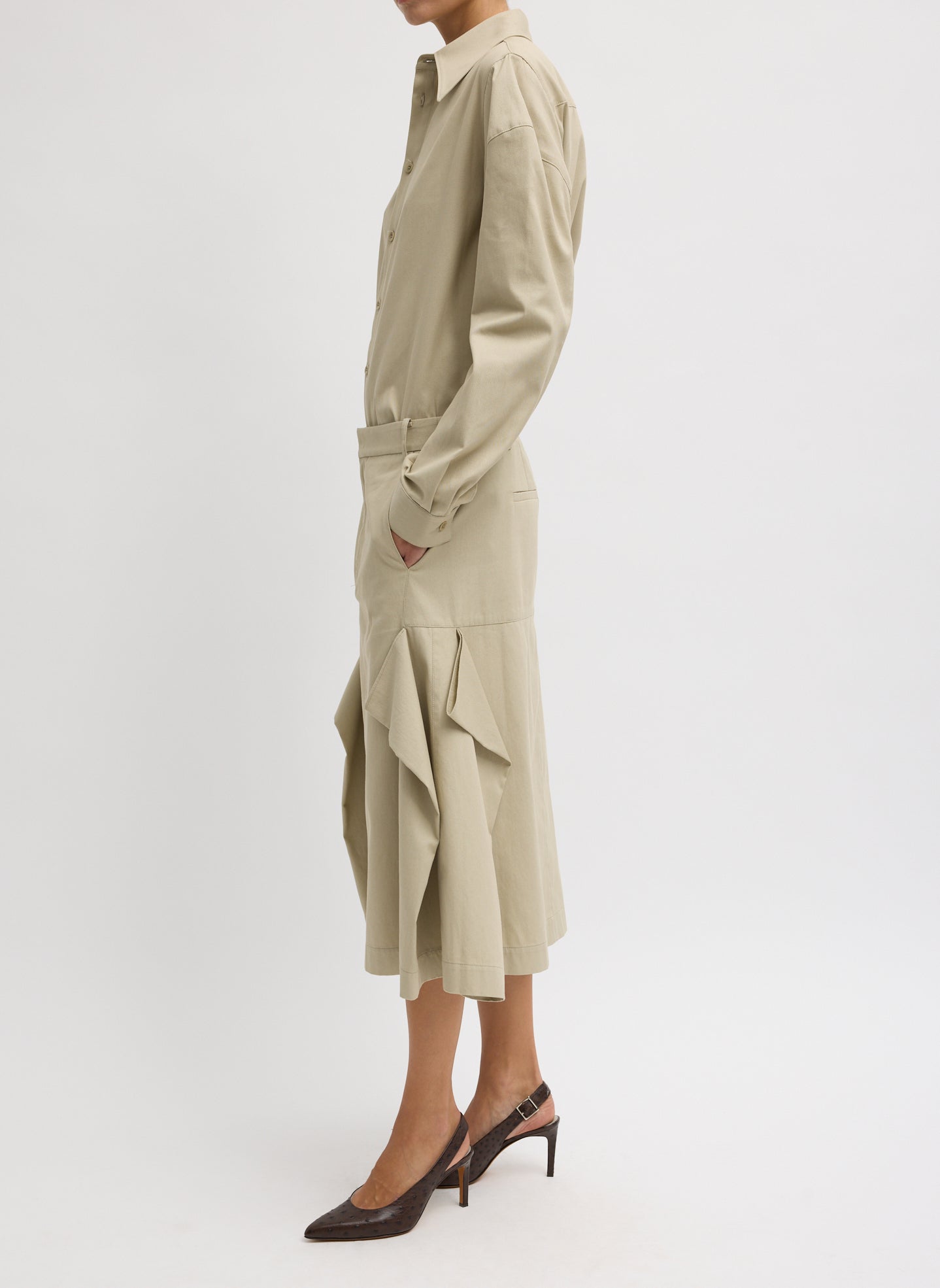 Tibi Luxe Spring Twill Tucked Pleat Skirt
