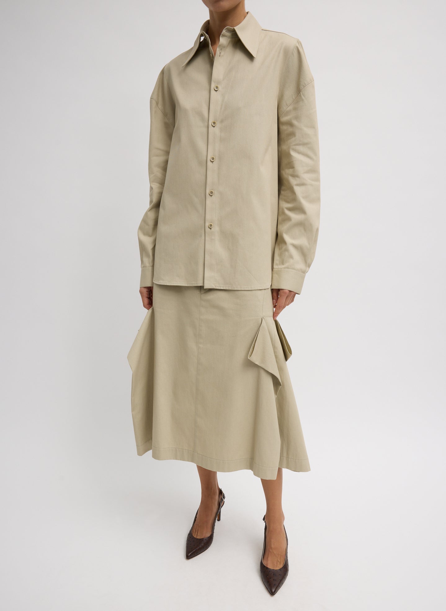 Tibi Luxe Spring Twill Tucked Pleat Skirt