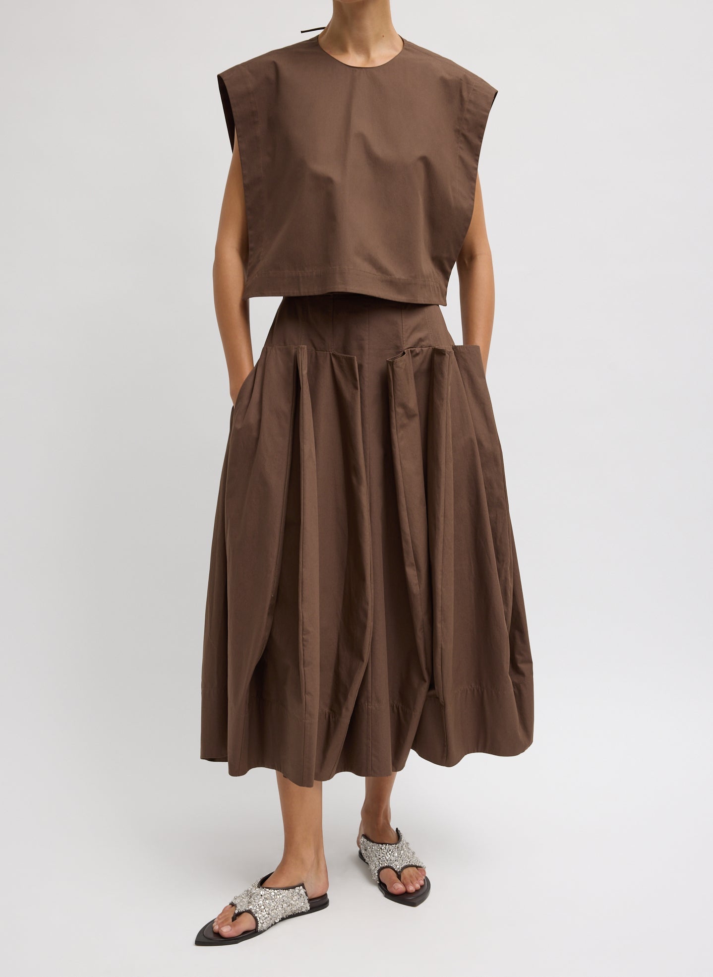 Tibi Compact Eco Poplin Pinched Pleat Full Skirt
