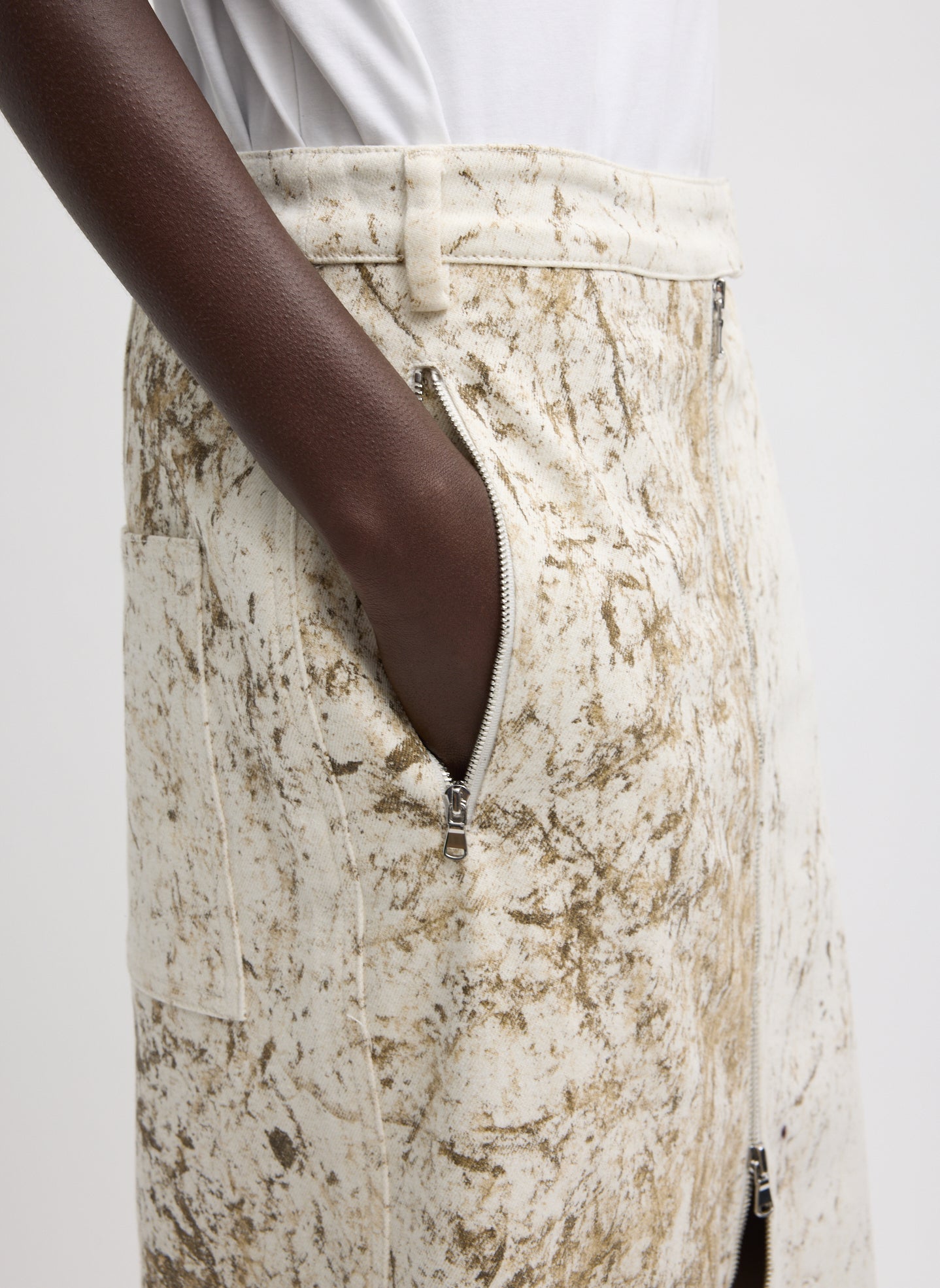 Tibi Calcimin Denim Midi Trouser Zip Skirt