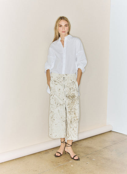 Tibi Calcimin Denim Midi Trouser Zip Skirt