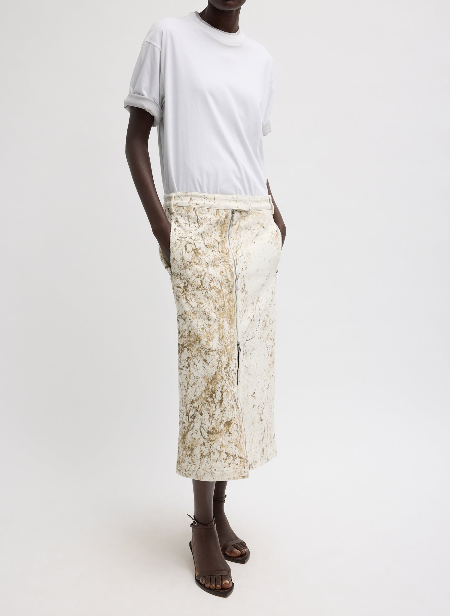 Tibi Calcimin Denim Midi Trouser Zip Skirt