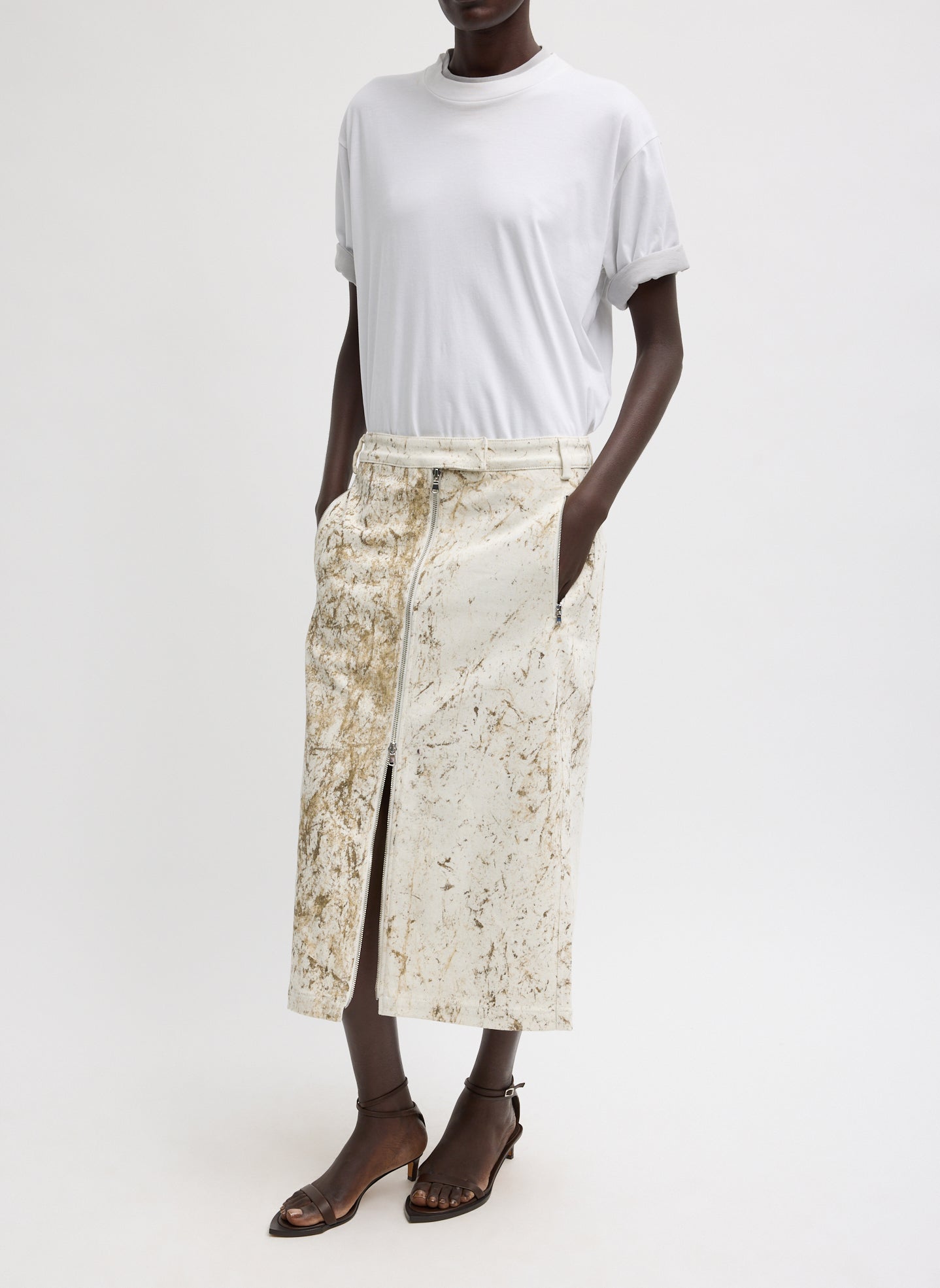 Tibi Calcimin Denim Midi Trouser Zip Skirt