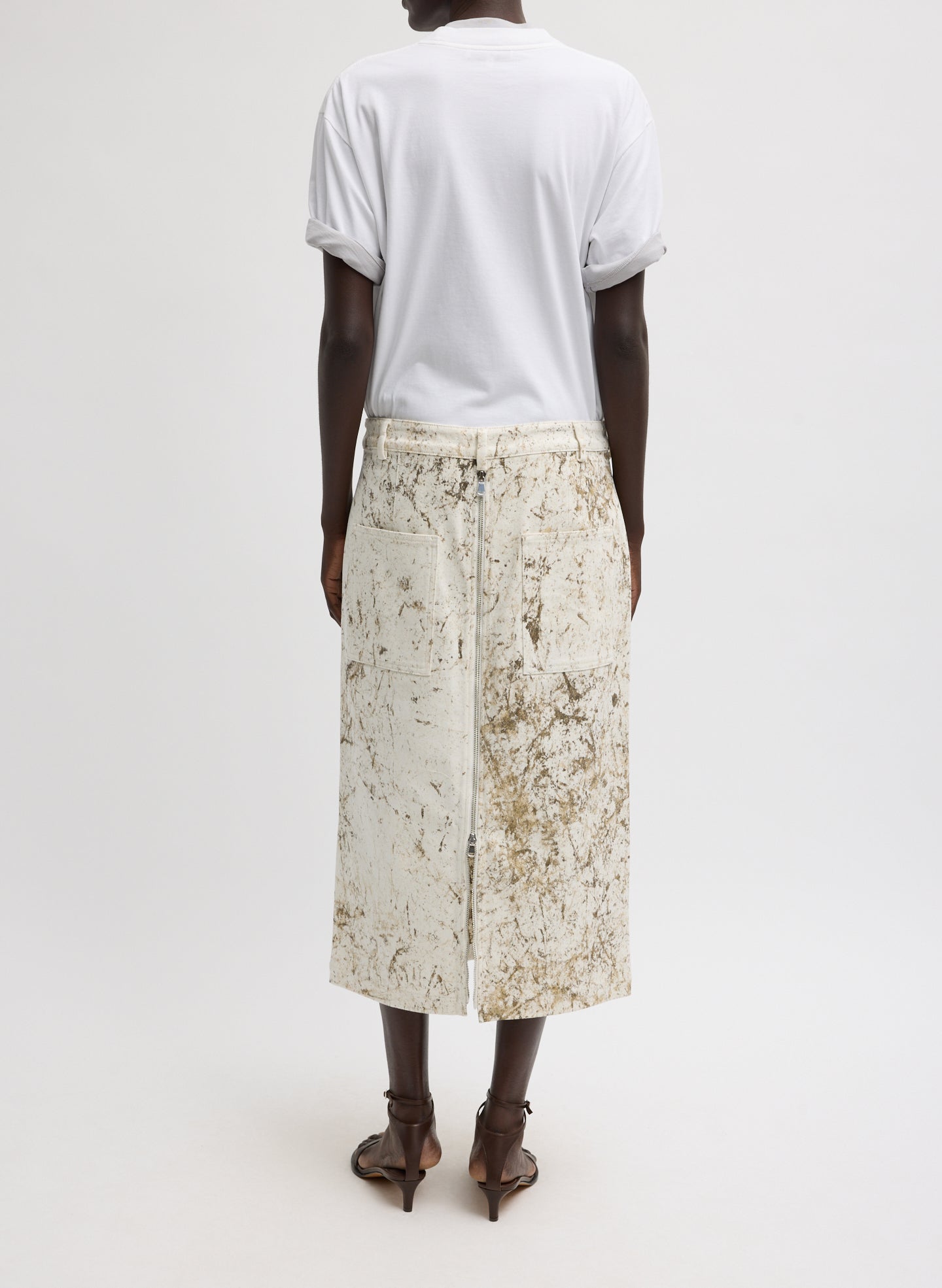 Tibi Calcimin Denim Midi Trouser Zip Skirt