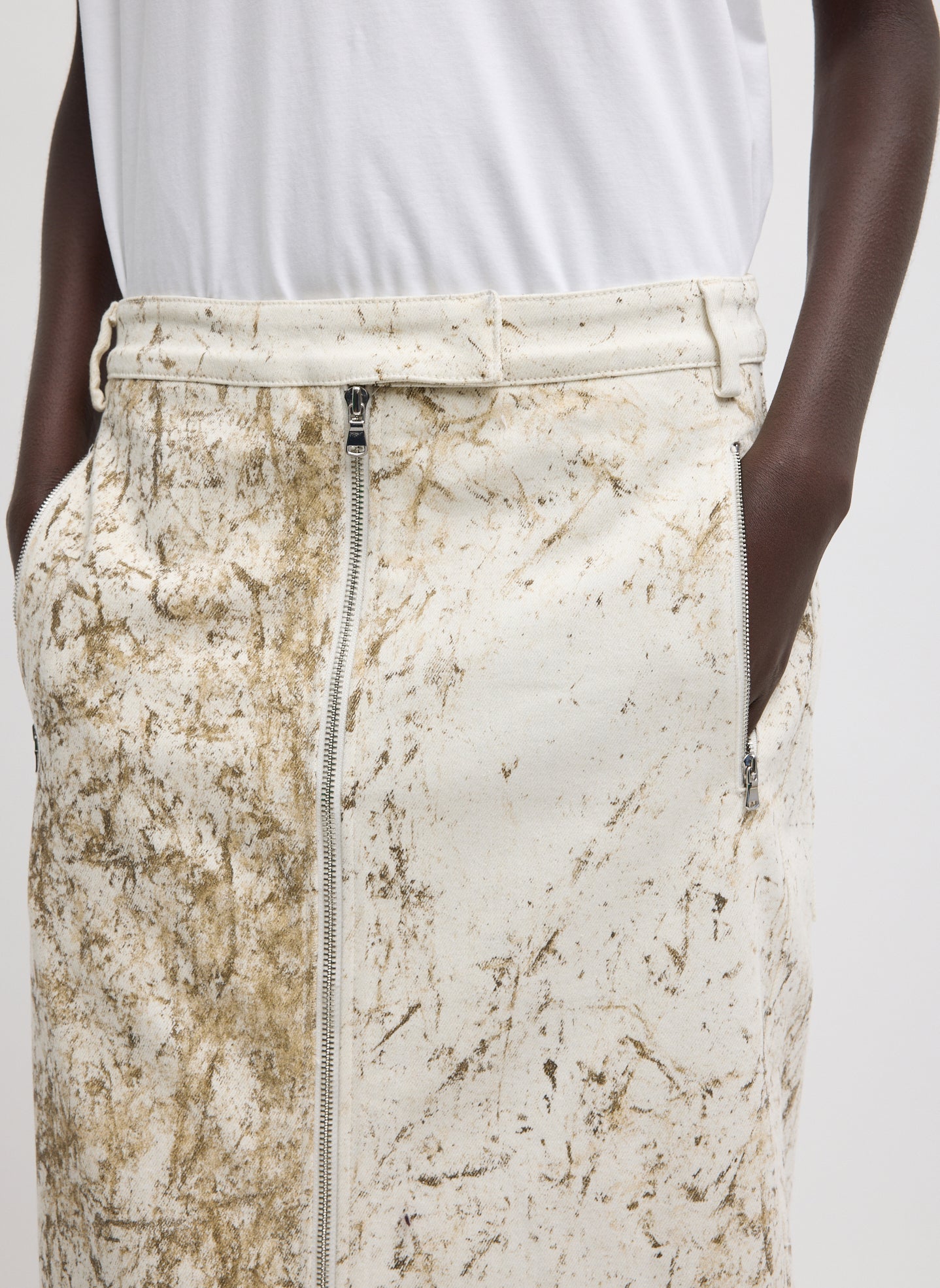 Tibi Calcimin Denim Midi Trouser Zip Skirt