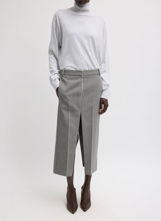 Tibi Structured Wool Zip Front Midi Trouser Skirt