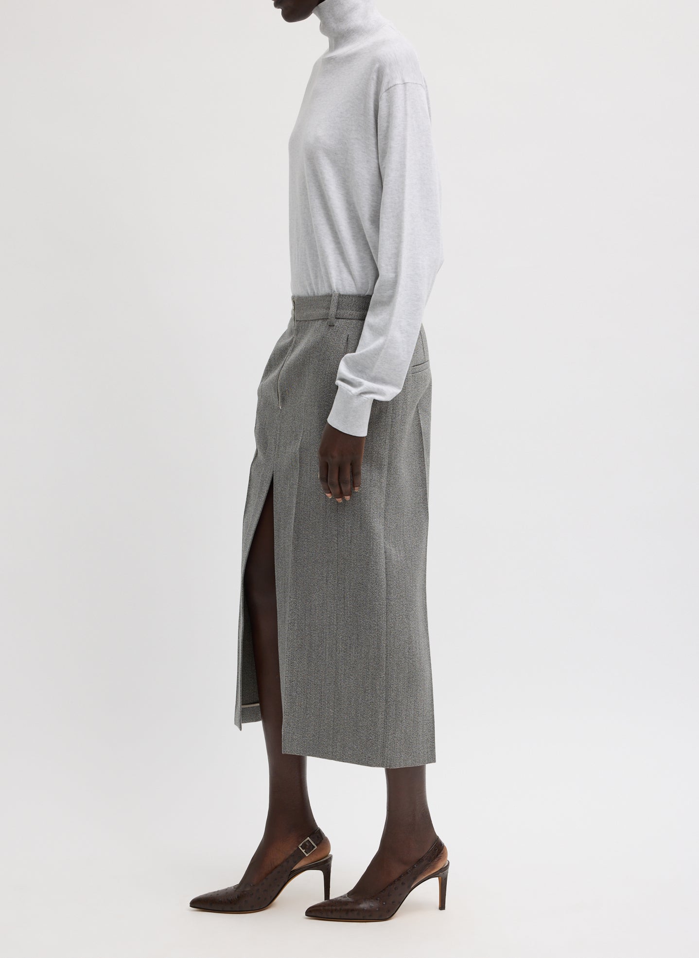 Tibi Structured Wool Zip Front Midi Trouser Skirt