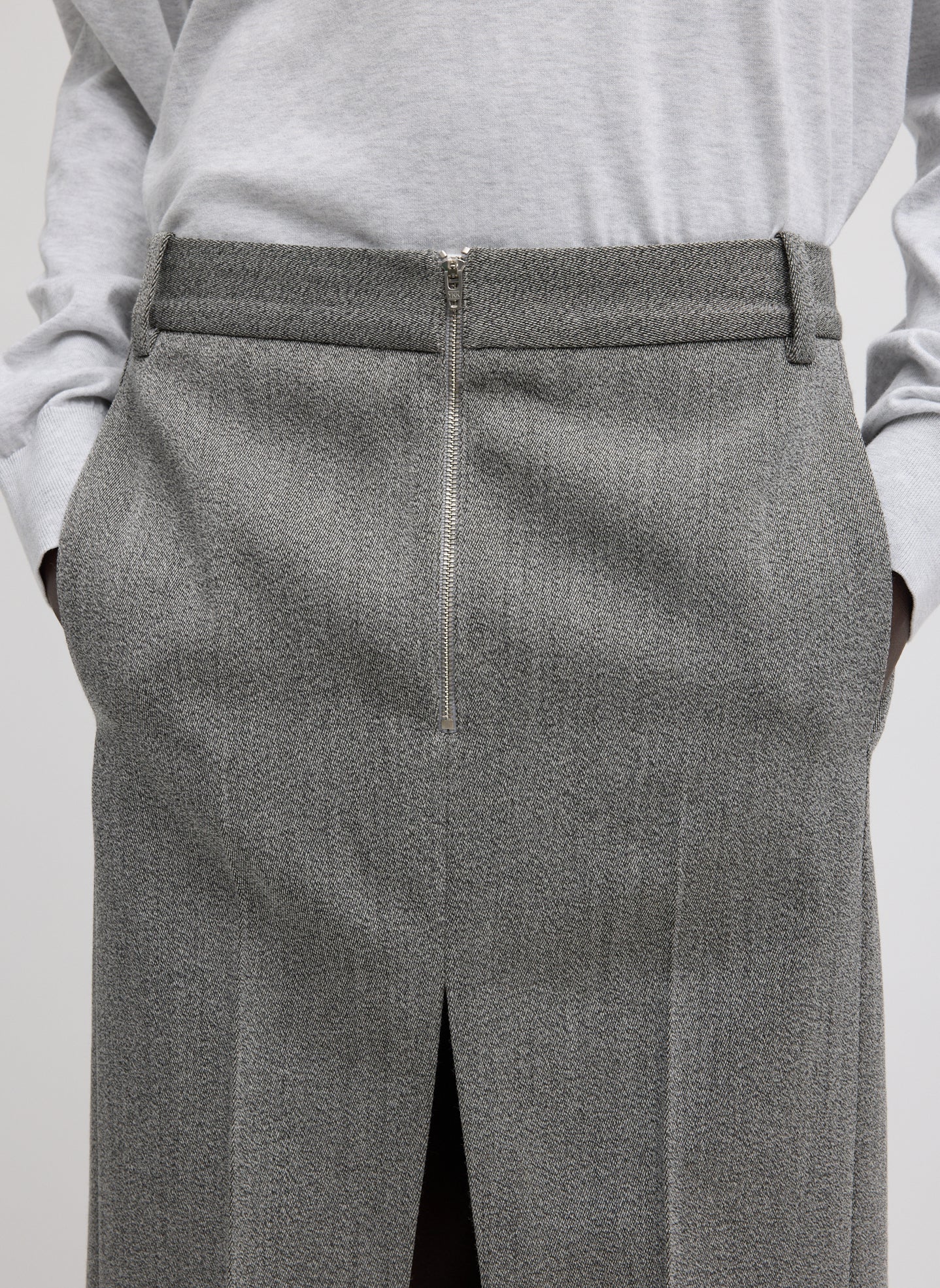 Tibi Structured Wool Zip Front Midi Trouser Skirt